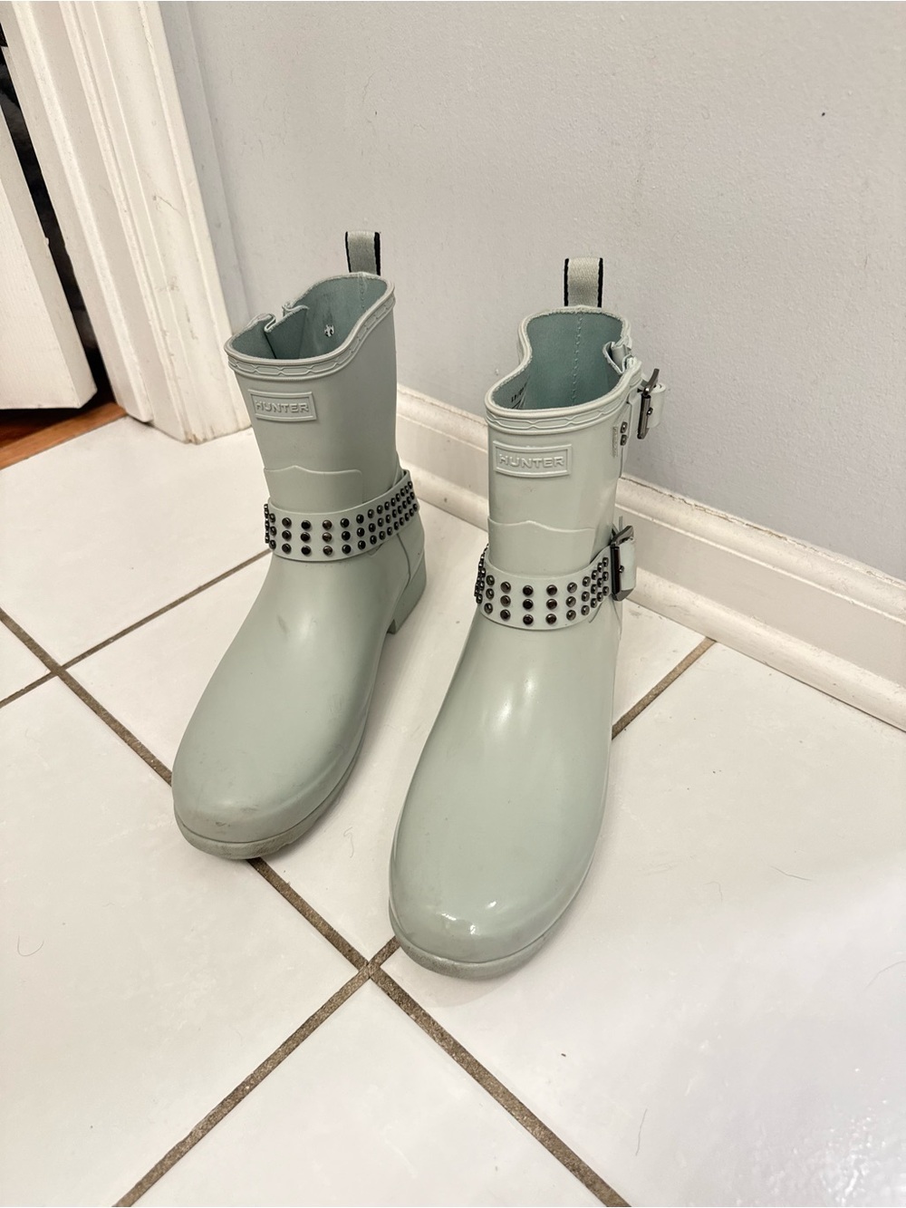 Hunter Studded Strap Short Rain Boots - Sage Green